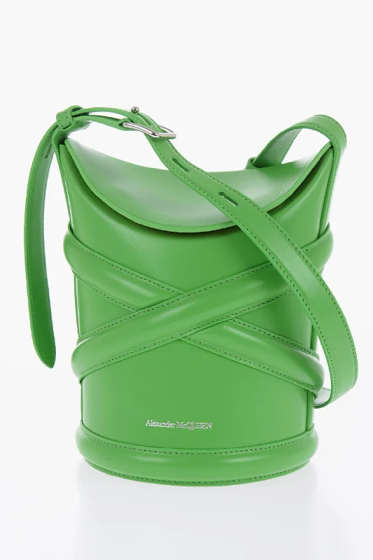 Vegan leather bucket bag for eco - friendly consumersAlexander Mcqueen Curve Bucket Bag With Embossed Logo