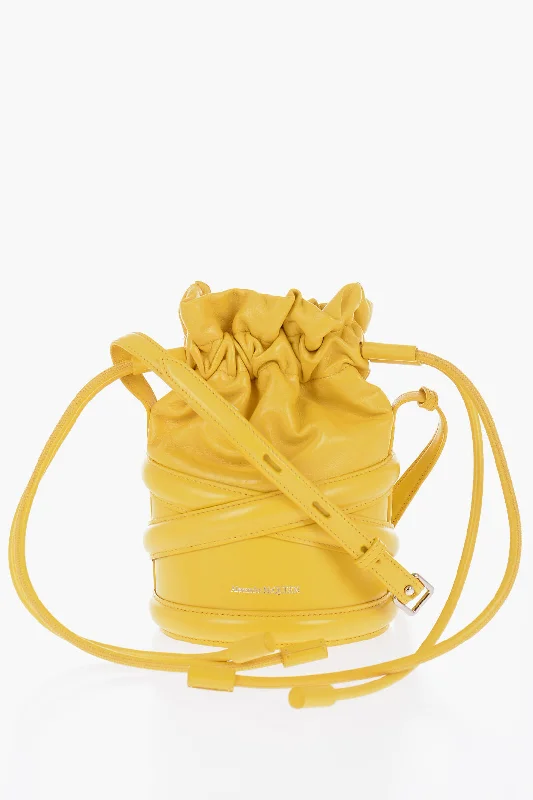 Metallic bucket bag with a shiny finish for evening eventsAlexander Mcqueen Soft Curve Bucket Bag With Drawstring