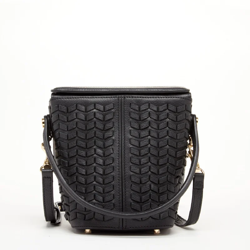 Bucket bag with a hidden anti - theft pocket for securityAnna Woven Leather Bag Black