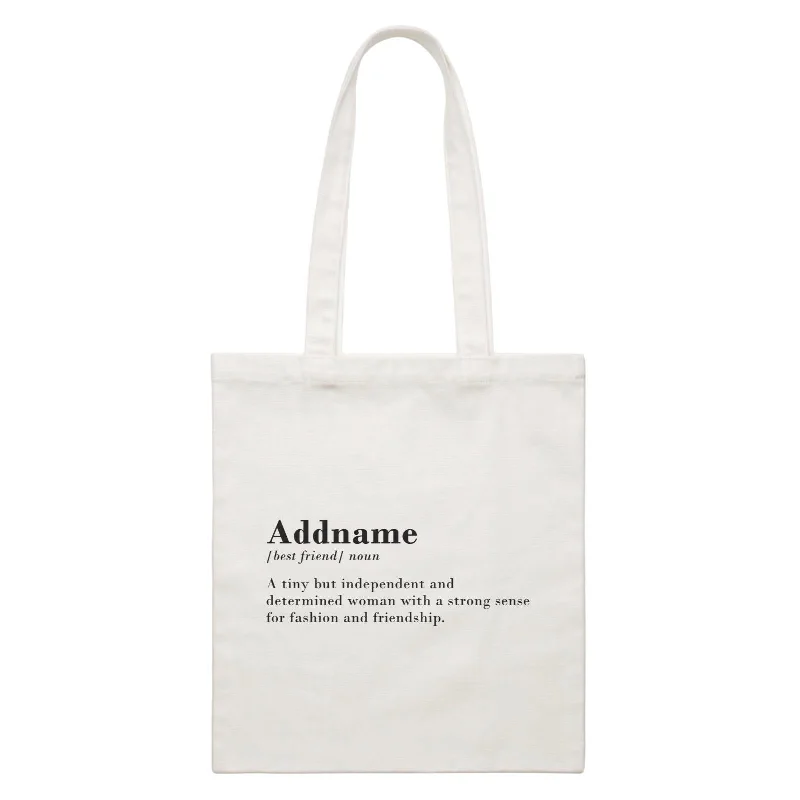 Women's canvas tote bag with a large floral print and leather handlesBest Friends Quotes Addname Best Friend Noun A Tiny But Independent And Determined Woman White Canvas Bag