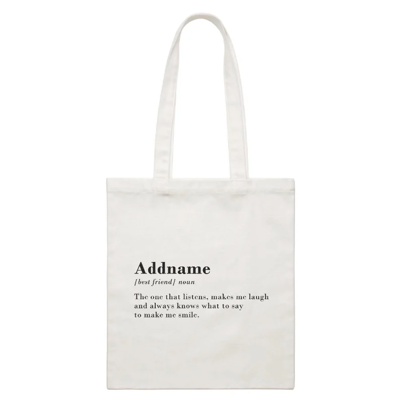 Canvas crossbody bag with a geometric pattern and a zip - up front pocketBest Friends Quotes Addname Best Friend Noun The One That Listens Make Me Laugh White Canvas Bag