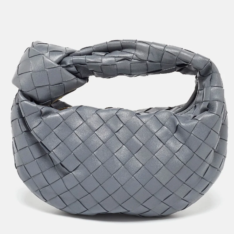 Quilted hobo bag with a diamond pattern for a classic aestheticBottega Veneta Grey Intrecciato Leather Mini Jodie Hobo