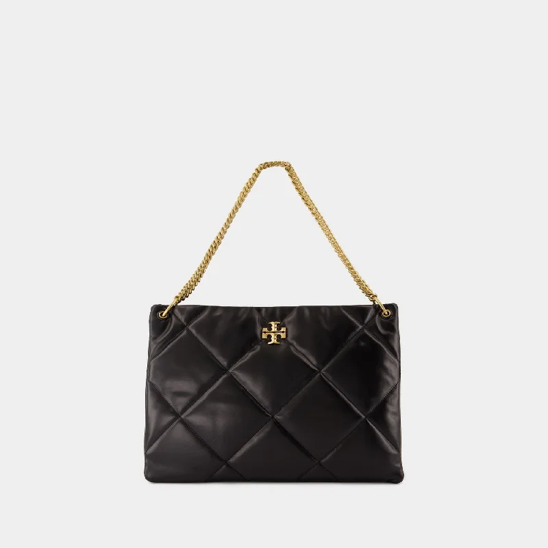 Metallic hobo bag with a shiny finish for evening outingsKira Diamond Shopper Bag - Tory Burch - Leather - Black