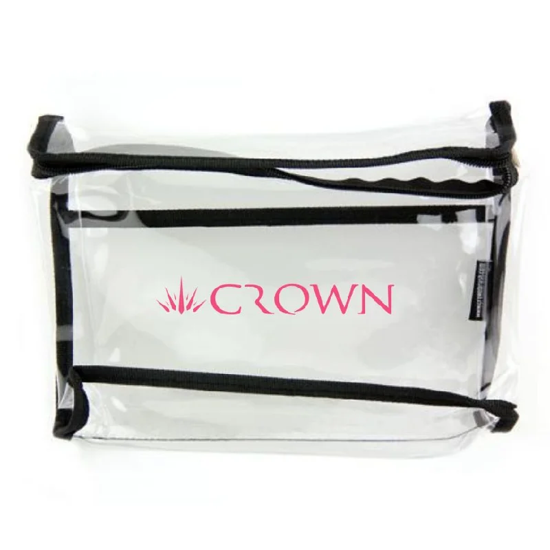 Women's leather makeup bag with a hand-stitched border and gold zippersCC2 Clear Cosmetic Bag - Medium