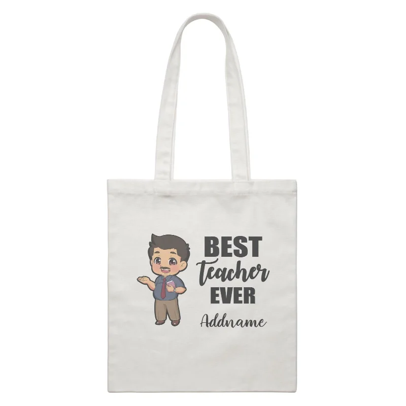 Canvas crossbody bag with a geometric pattern and a zip - up front pocketChibi Teachers Chubby Male Best Teacher Ever Addname White Canvas Bag