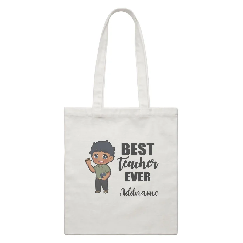 Canvas sports bag with a ventilated shoe compartment and a large main pocketChibi Teachers Indian Man Best Teacher Ever Addname White Canvas Bag