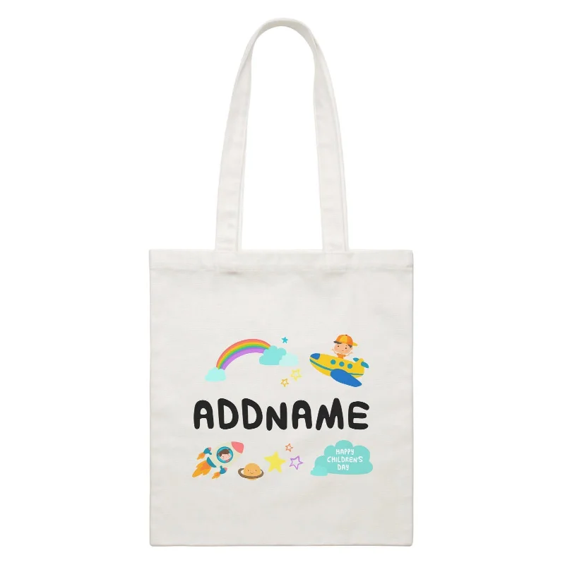 Canvas wine tote with a foam insert to protect bottlesChildren's Day Gift Series Adventure Boy Space Rainbow Addname  Canvas Bag