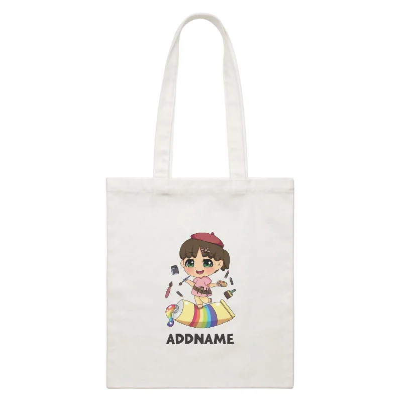 Canvas shopping bag with a reinforced bottom and a long handleChildren's Day Gift Series Artist Little Girl Addname  Canvas Bag