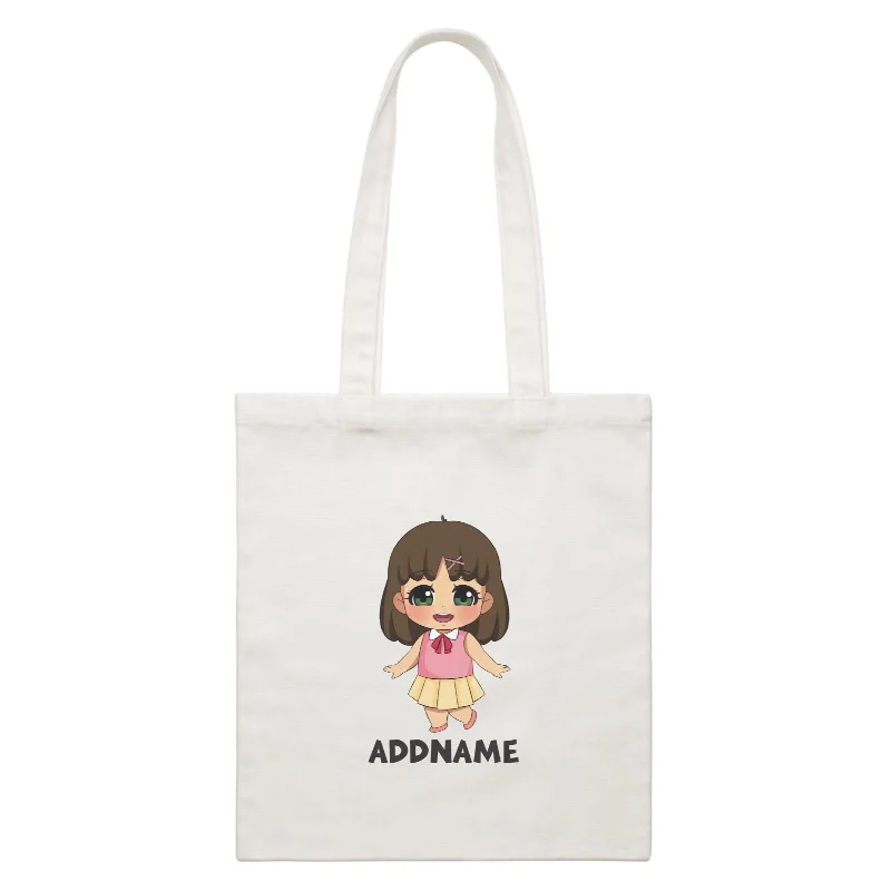 Women's canvas tote bag with a large floral print and leather handlesChildren's Day Gift Series Little Chinese Girl Addname  Canvas Bag