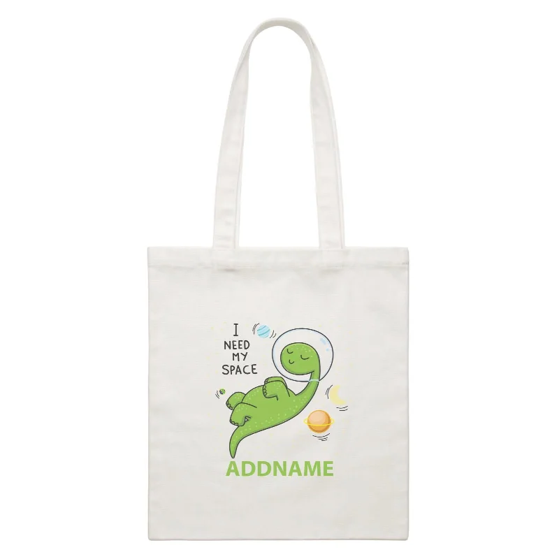 Canvas picnic bag with a set of plates and utensils includedCool Cute Dinosaur I Need My Space Addname White Canvas Bag