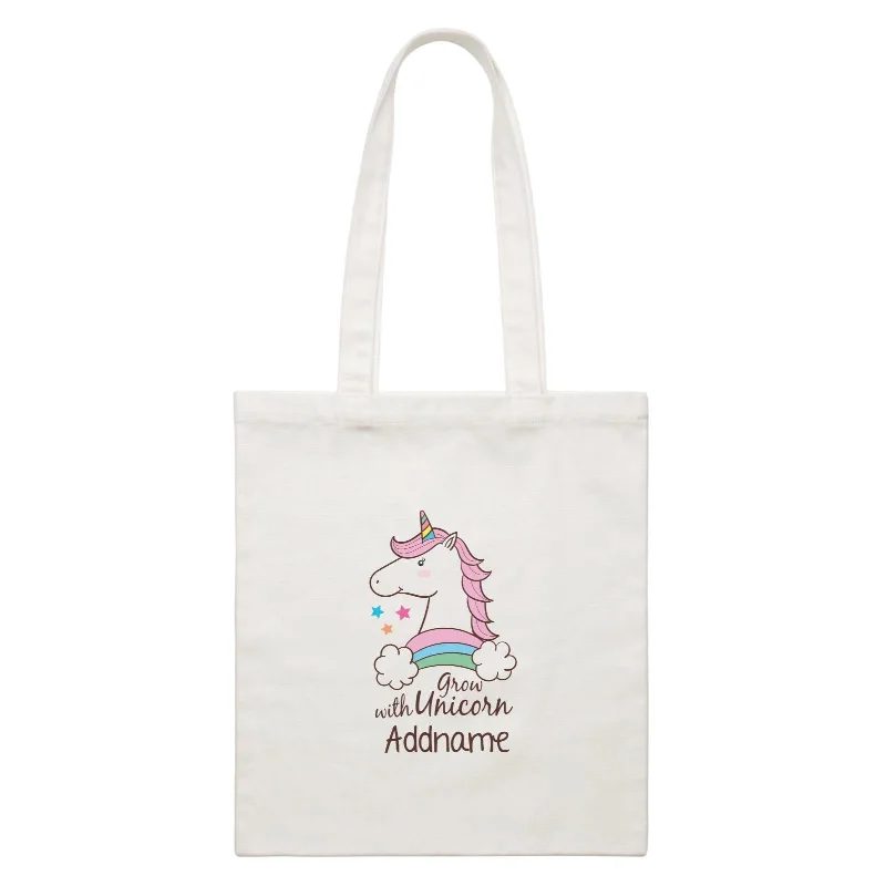 Canvas crossbody bag with a geometric pattern and a zip - up front pocketCool Cute Unicorn Grow With Unicorn Addname White Canvas Bag