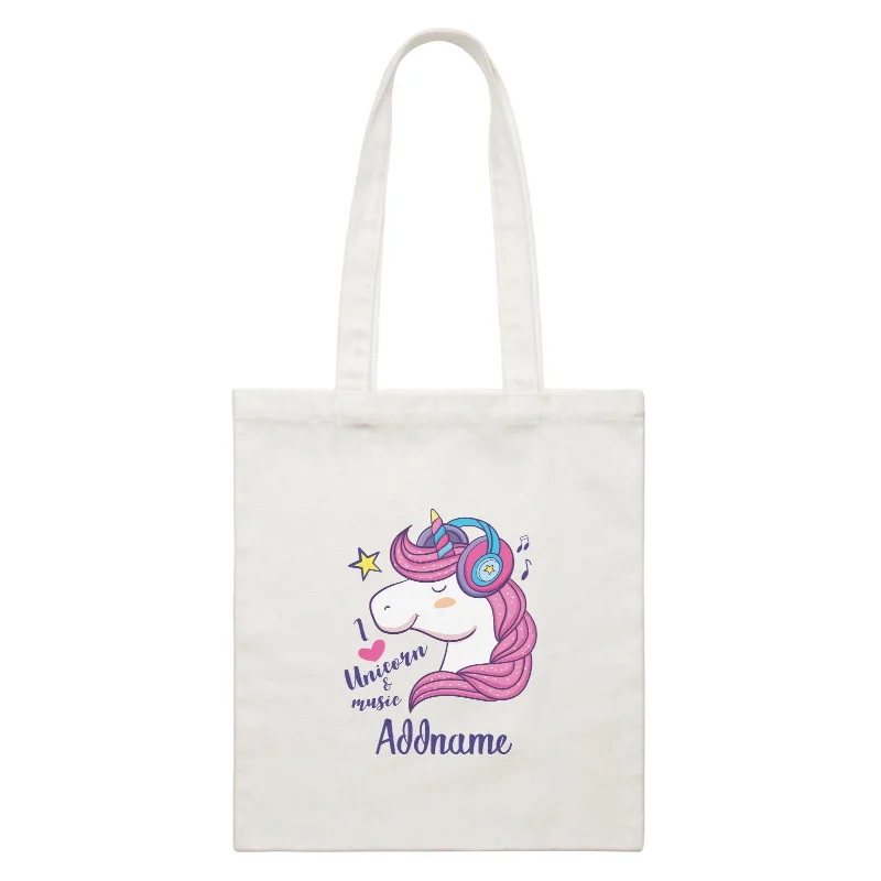 Canvas tool bag with multiple compartments and a durable constructionCool Cute Unicorn I Love Unicorn & Music Addname White Canvas Bag