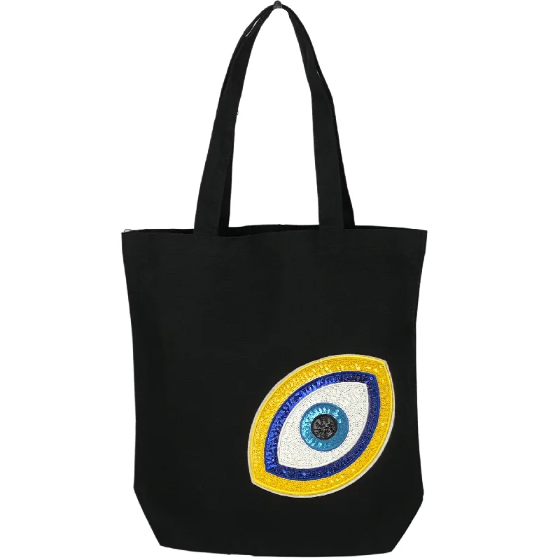 Canvas duffel bag with a drawstring closure and a large capacity for travelCanvas Sequin Yellow Eye Tote Bag