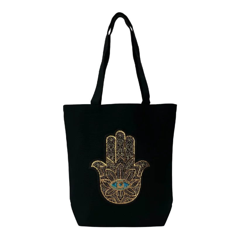 Canvas sports bag with a ventilated shoe compartment and a large main pocketEvil Eye Canvas Bags - Hand Of Fatima