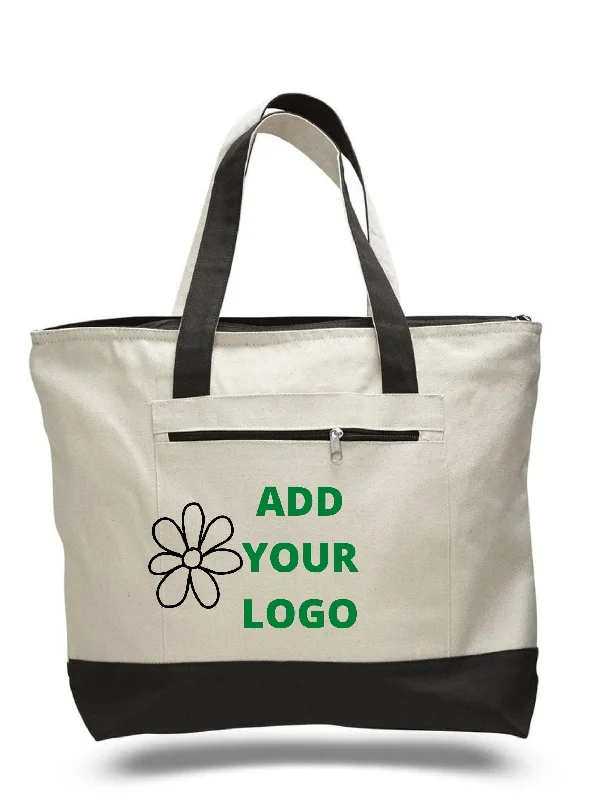 Canvas handbag with a tassel detail and a magnetic snap closureStay Stylish And Organized With This Trendy Custom Zip-Up Tote Bag!