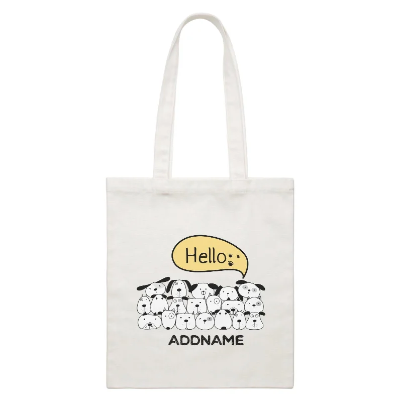 Canvas beach bag with a colorful stripe design and a waterproof liningCute Animals And Friends Series Hello Dogs Group Addname White Canvas Bag