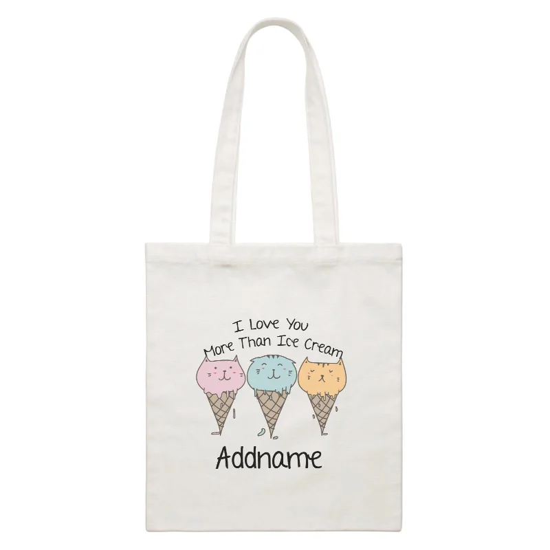 Canvas sports bag with a ventilated shoe compartment and a large main pocketCute Animals And Friends Series I Love You More Than Ice Cream Cats Addname White White Canvas Bag