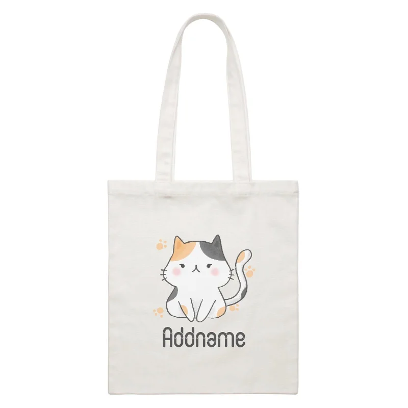 Canvas tool bag with multiple compartments and a durable constructionCute Hand Drawn Style Cat Addname White Canvas Bag