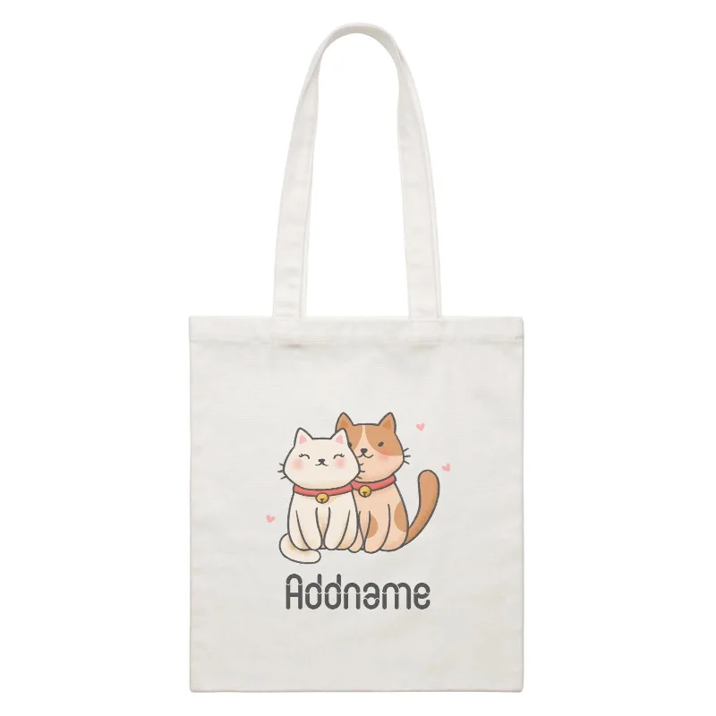 Canvas laptop bag with a padded sleeve and a zip - around closureCute Hand Drawn Style Couple Cat Addname White Canvas Bag