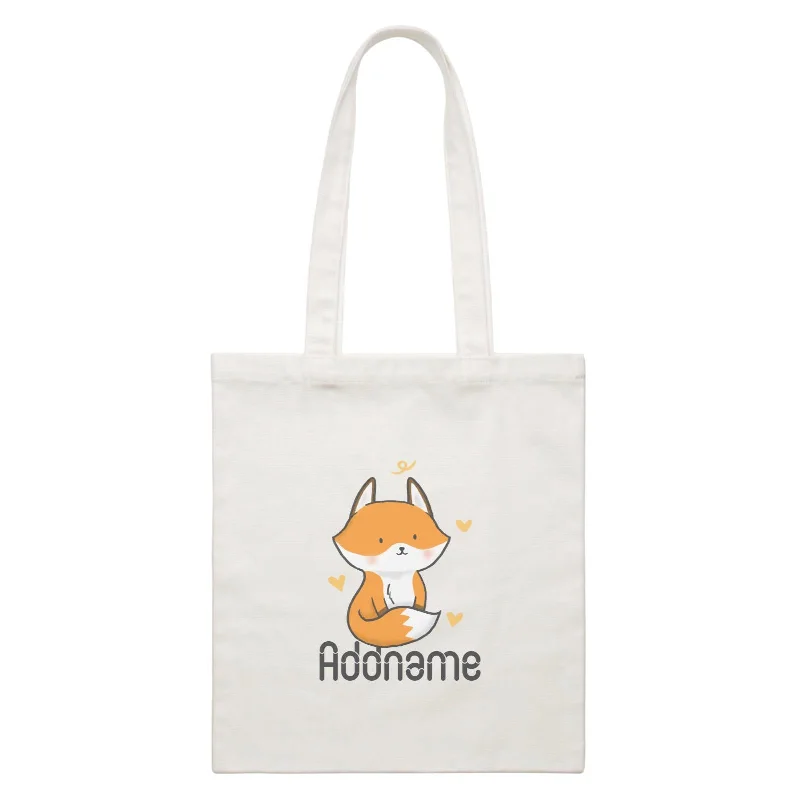 Men's canvas messenger bag with a waterproof coating and multiple pocketsCute Hand Drawn Style Fox Addname White Canvas Bag