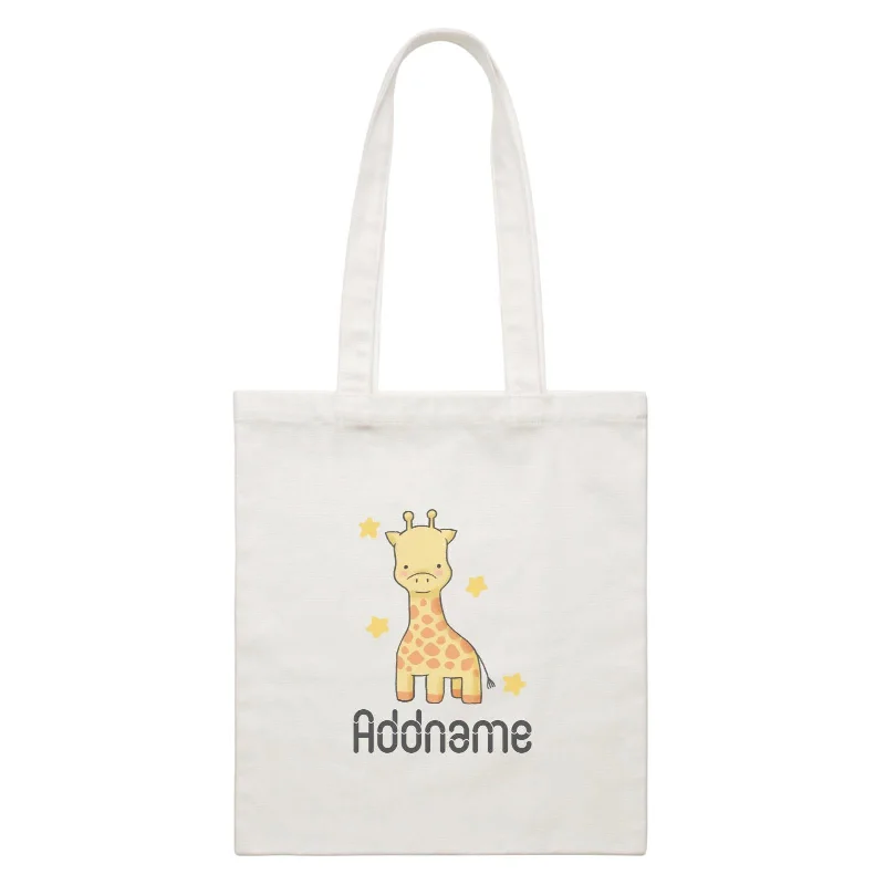 Canvas sports bag with a ventilated shoe compartment and a large main pocketCute Hand Drawn Style Giraffe Addname White Canvas Bag