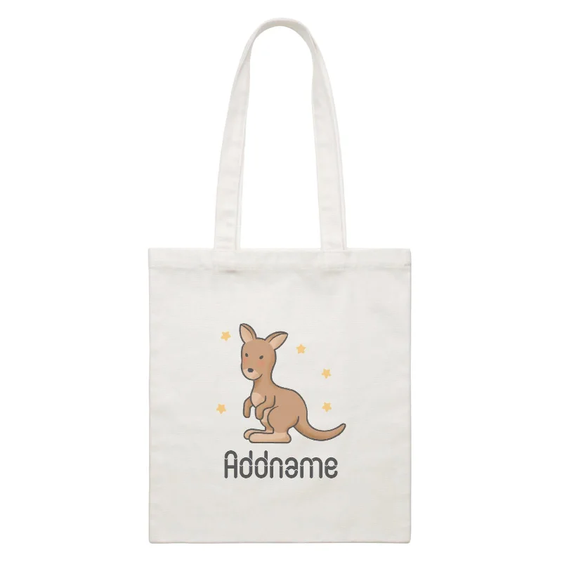 Canvas laundry bag with a drawstring top and a large openingCute Hand Drawn Style Kangaroo Addname White Canvas Bag