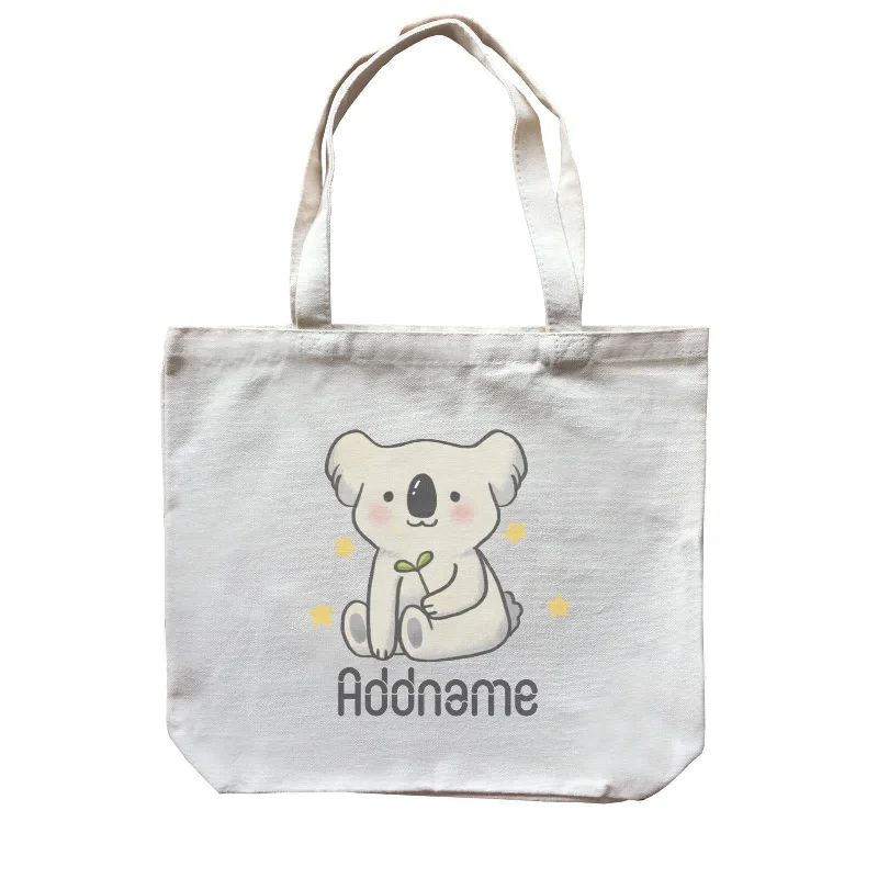 Canvas backpack with a padded back and adjustable straps for comfortable carryingCute Hand Drawn Style Koala Addname Canvas Bag