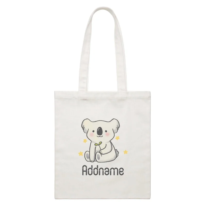 Canvas waist bag with a quick - release buckle and a compact sizeCute Hand Drawn Style Koala Addname White Canvas Bag