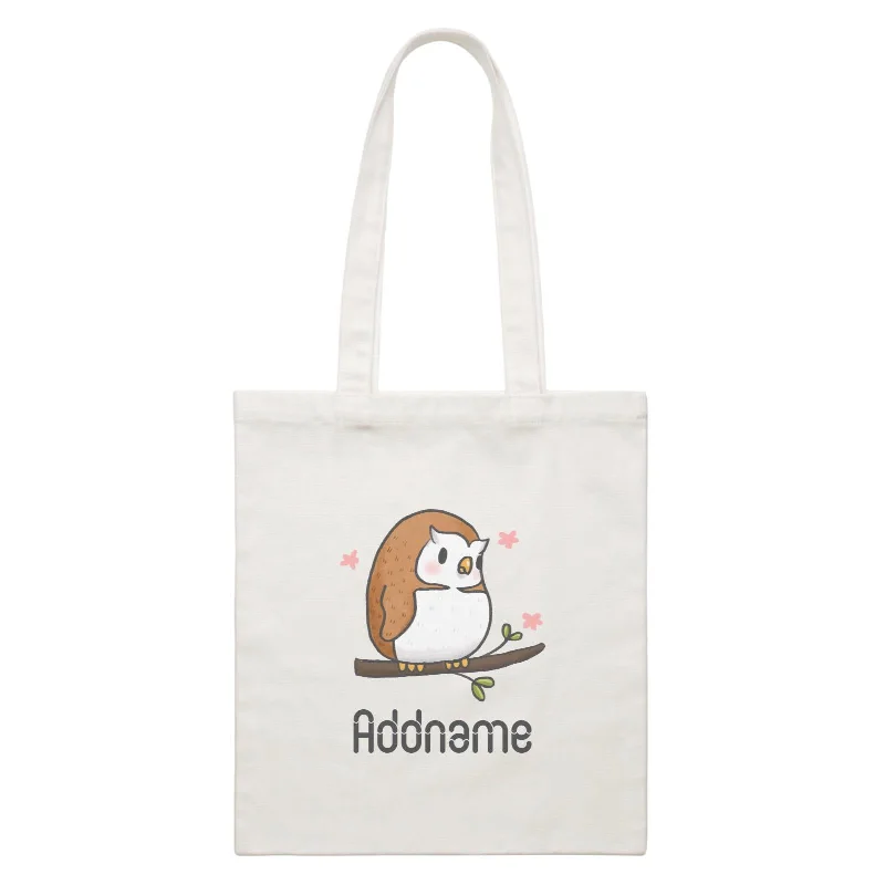 Canvas wine tote with a foam insert to protect bottlesCute Hand Drawn Style Owl Addname White Canvas Bag