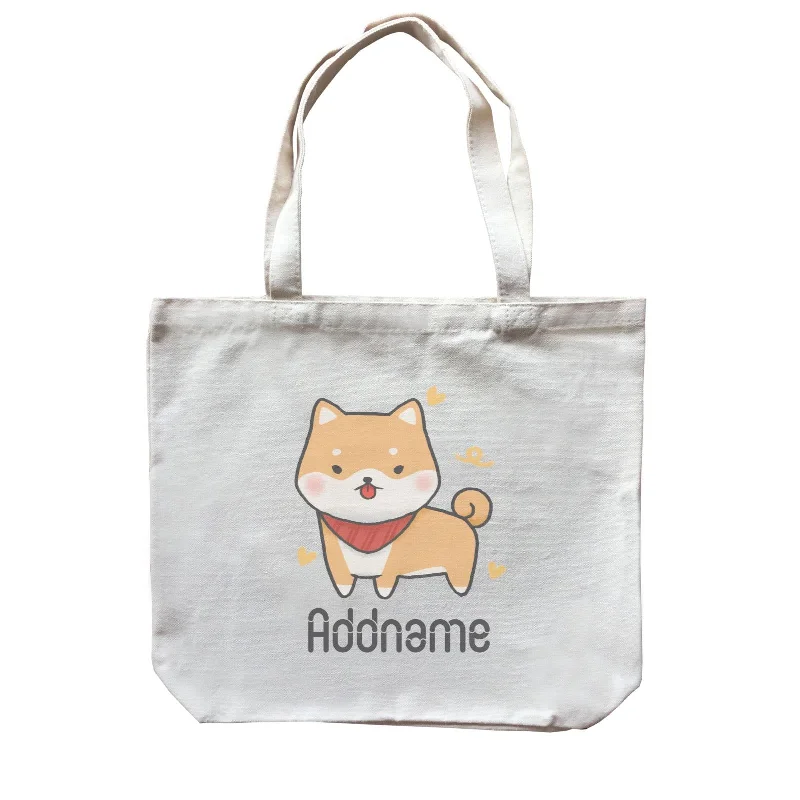 Canvas handbag with a tassel detail and a magnetic snap closureCute Hand Drawn Style Shiba Inu Addname Canvas Bag