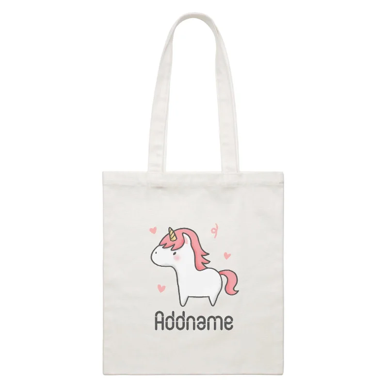 Canvas tool bag with multiple compartments and a durable constructionCute Hand Drawn Style Unicorn Addname White Canvas Bag