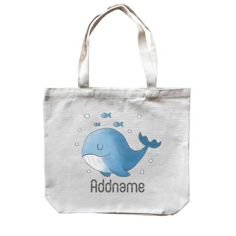 Canvas wine tote with a foam insert to protect bottlesCute Hand Drawn Style Whale Addname Canvas Bag