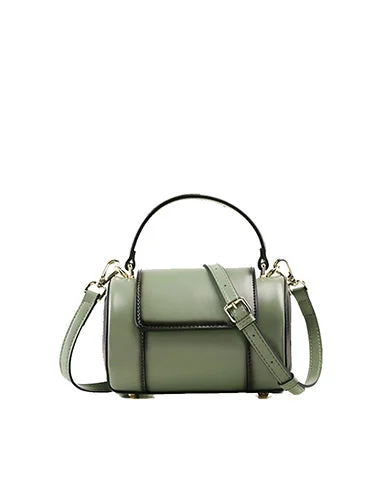 Mini crossbody bag with a chain strap for a trendy and compact lookCute Womens Light Green Leather Barrel Crossbody Purse Round Bucket Handbag Green Shoulder Bag for Women