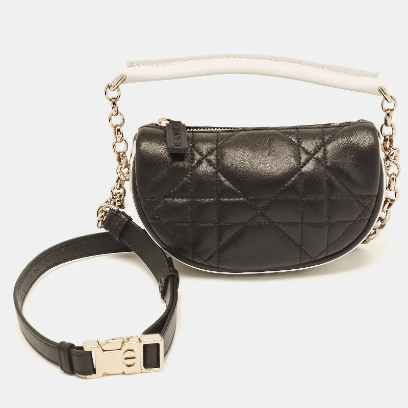 Vintage - inspired hobo bag with a brass frame and tassel detailsDior Black Cannage Leather Micro Vibe Hobo