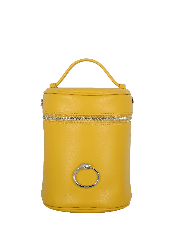 Bucket bag with a hidden anti - theft pocket for securityElegant Yellow Bucket Bag  