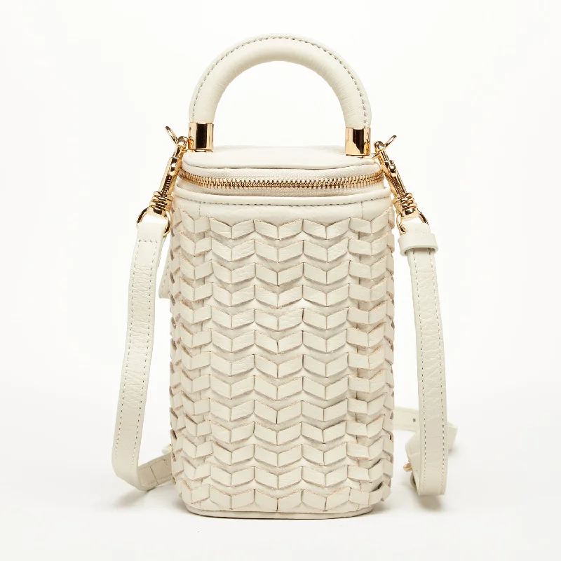 Canvas bucket bag with a striped pattern for a nautical - inspired lookElsa Basket Weave Leather Bag Off-white