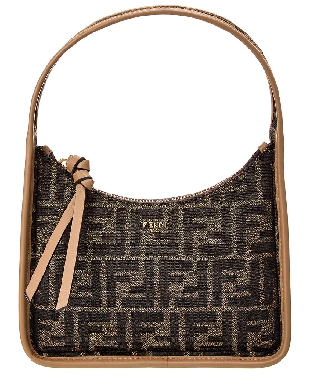 Silk hobo bag with a delicate print for a feminine lookFENDI Fendessence Mini FF Canvas & Leather Hobo Bag