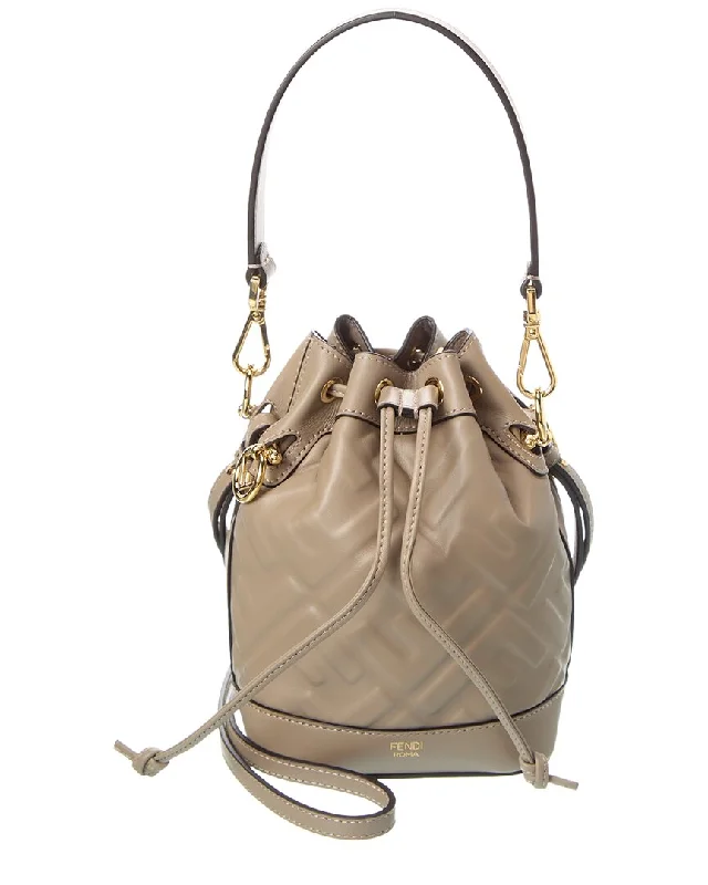 Vintage - style bucket bag with a brass clasp and leather strapsFENDI Mon Tresor Mini Leather Bucket Bag