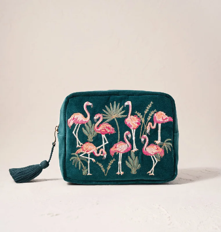 Waterproof nylon makeup bag with multiple compartments for travelFlamingos Wash Bag