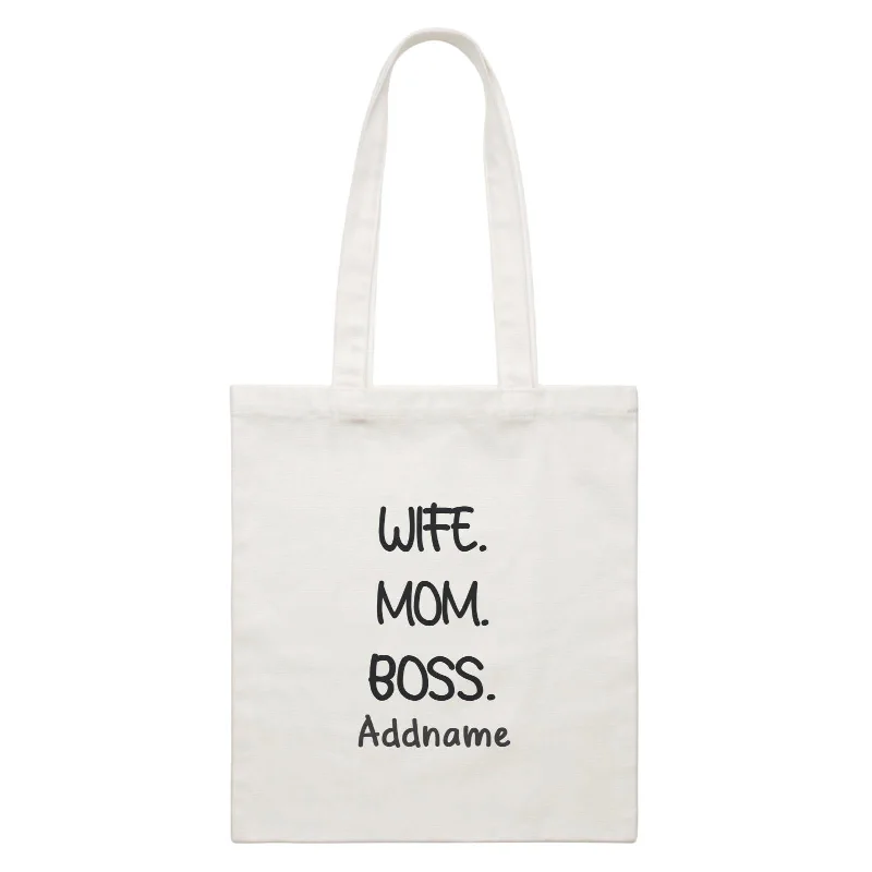 Canvas duffel bag with a drawstring closure and a large capacity for travelGirl Boss Quotes Cute Typefont Wife Mom Boss Addname White Canvas Bag