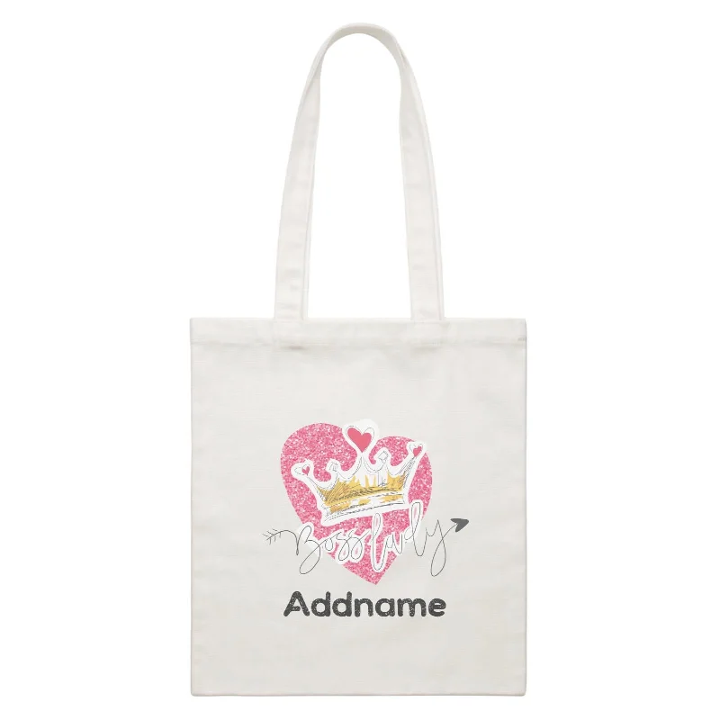 Canvas duffel bag with a drawstring closure and a large capacity for travelGirl Power Quotes Boss Lady Sparkle Love Tiara With Addnames White Canvas Bag