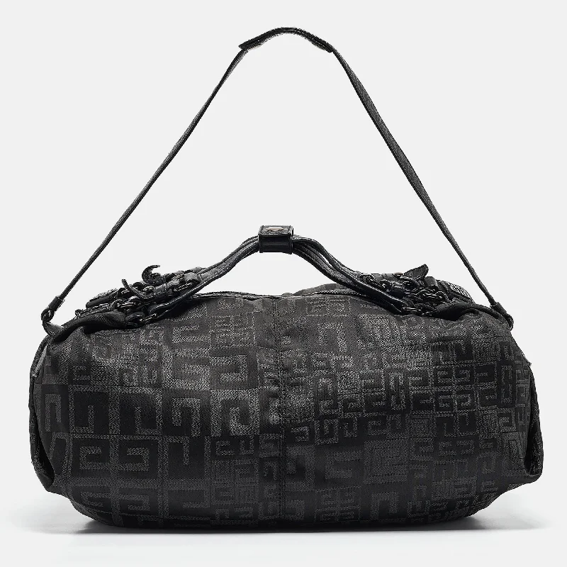 Leatherette hobo bag with a quilted pattern for a sophisticated touchGivenchy Black Signature Nylon And Leather Hobo