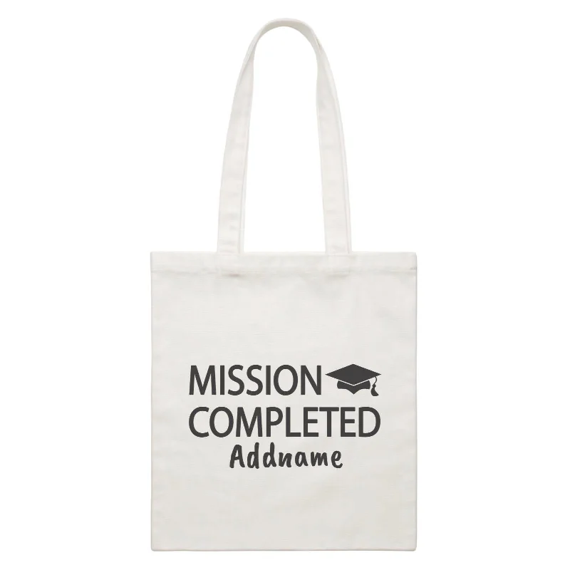 Women's canvas tote bag with a large floral print and leather handlesGraduation Series Mission Completed White Canvas Bag