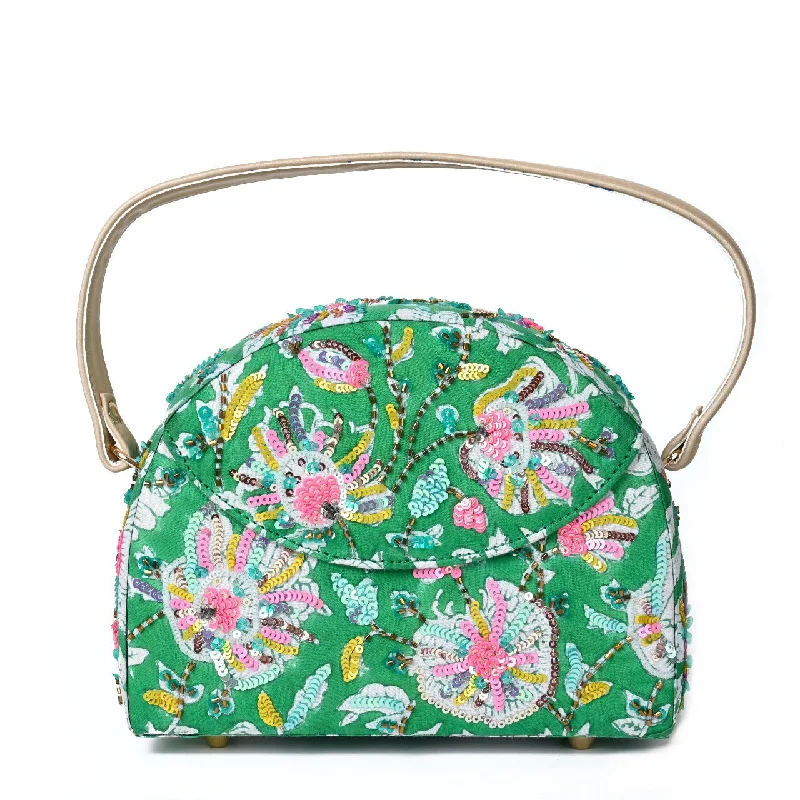 Color - blocked bucket bag with bold and bright hues for a statement pieceGreen Garden Half Moon Bag