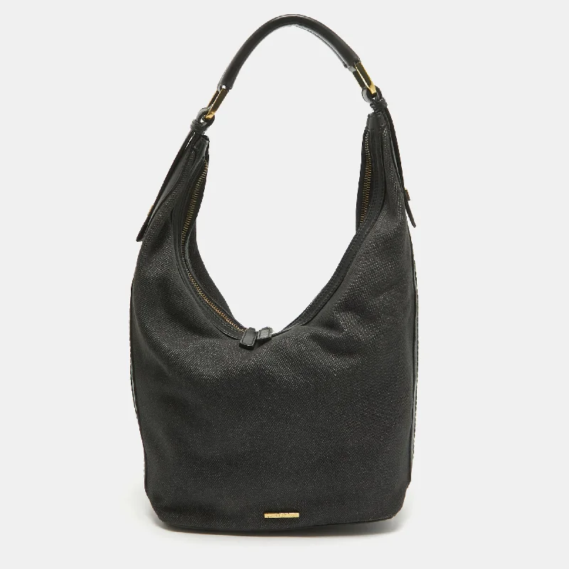 Plus - size hobo bag with a roomy interior for carrying essentialsGucci Black Denim And Leather Web Hobo