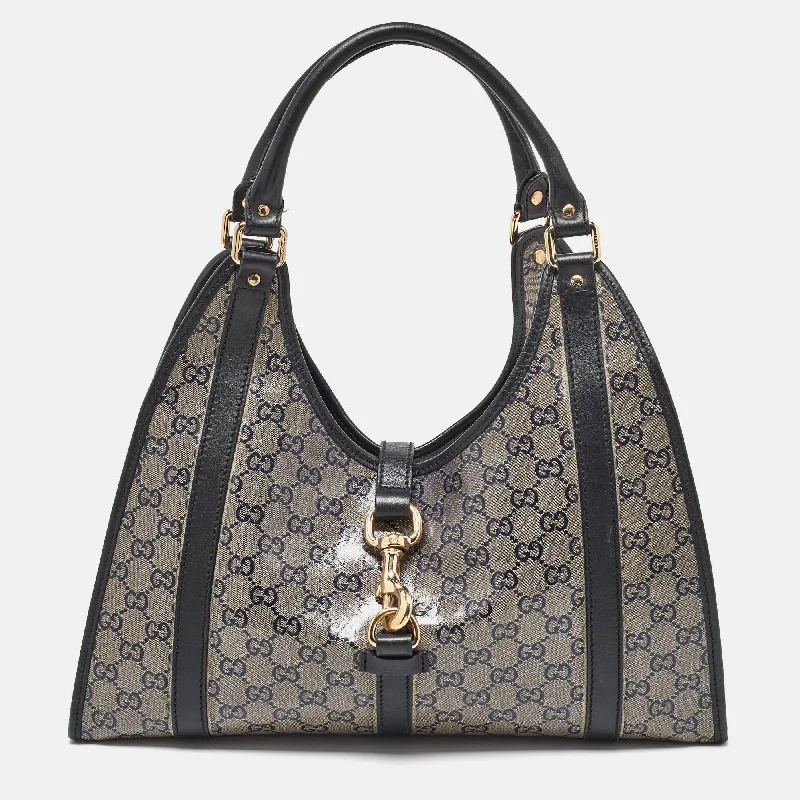 Plus - size hobo bag with a roomy interior for carrying essentialsGucci Grey/black Gg Crystal Canvas And Leather Bardot Joy Hobo