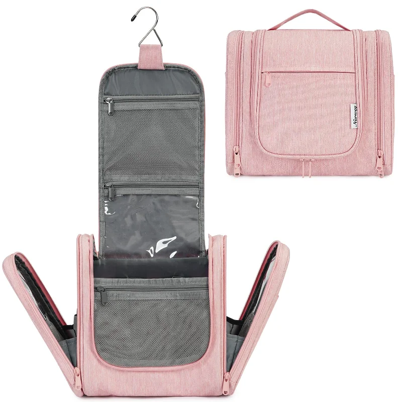 Makeup bag with a large mirror and elasticized pockets for organizationHanging Toiletry Makeup Bag Dry Wet Separation - NW5204