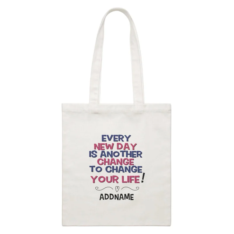 Women's canvas tote bag with a large floral print and leather handlesInspiration Quotes Every New Day Is Another Chance To Change Your Life Addname Canvas Bag