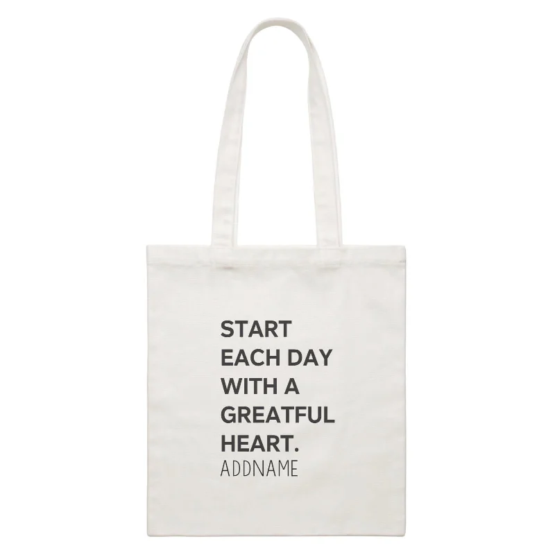 Canvas sports bag with a ventilated shoe compartment and a large main pocketInspiration Quotes Start Each Day With A Greatful Heart Addname White Canvas Bag