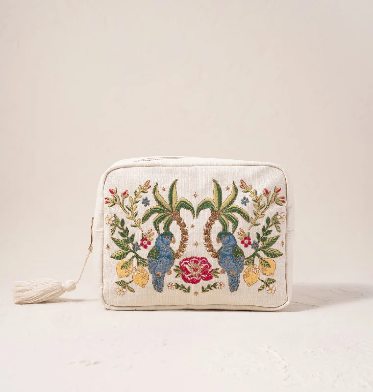 Makeup bag with a tassel or fringe detail for a bohemian vibeTropical Parrot Wash Bag